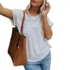 Women's Blouses Beautiful Shirt Blouse Short Sleeve Anti-Pilling Sweet Crochet Lace Summer Pullover Top