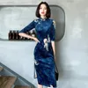 Roupas étnicas Cheongsam Moderno Manga Longa Qipao Vestido Chinês Tradicional Azul Vermelho para Mulheres Estilo