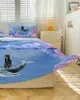 Jupe de lit dessin animé océan baleine de mer profonde, couvre-lit élastique avec taies d'oreiller, housse de matelas, ensemble de literie, drap