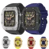 Lyxmodifieringssatsfodral med rem för Apple Watch 9 8 7 6 5 45mm Metal Frame Rubber Bezel Watchband IWatch Series 44mm 45mm rostfritt stålfodral