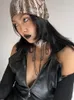 Gargantilha Huanzhi vintage punk falso colar de couro multicamadas longa corrente de metal borla personalizado jóias exageradas para mulher