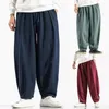 Men's Pants Harem Solid Color Dstring Men All Match Mid Rise Pockets Loose Trousers For Daily Wear