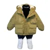 Donsjas Winter donskatoenen jas Jongens Zwarte kapjas Kinderen Bovenkleding Kleding Tiener 3-8Y Kinderparka Gewatteerd sneeuwpak XMP323 231108