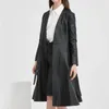Jaqueta de couro feminina 2023 primavera longo trench coat senhoras do escritório com cinto genuíno outono blusão elegante nat