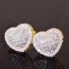 New Fashion 18K Real Gold Hip Hop CZ Zirconia Heart Stud Earrings for Men Women Full Diamond Earring Studs Rapper Hip Hop Iced Out Jewelry Gifts