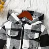 Jacken 4–7 Jahre Kinder karierte Jacke Langarm mit Kapuze Reißverschluss Kordelzug Oberbekleidung Herbst Winter warme Kleidung