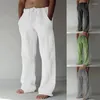 Pantaloni da uomo 2023 maschi casual indossa quotidianamente estate solida lunghezza lino morbido lino morbido a tasca per la vita gustwear streetwear