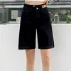 Damen Shorts Denim Khaki Knielang Damen Lose Hohe Taille Biker Kurze Jeans Damen 2023 Sommer Streetwear Schwarz