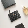 Mulheres clássicas Cc titulares de cartão Zipper Luxo Lambskin Caviar Acolchoado Bolsas Pretas de Alta Qualidade Couro Cartão de Crédito Lady Pequenas Mini Carteiras Com Caixa A84105