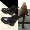 Stövlar 2024 Winter Pu Leather Ankle Boot Autumn Round Toe Lace Up Shoes For Womenpu Fashion Motorcykel Goth Platform Botas 231109