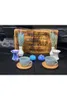 Kopjes schotels handgemaakte houten doos en kopje Turkse koffie -genothouder set