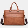 Briefcases PU Leather Briefcase For Men Handbag Laptop Folder Shoulder Office Business Vintage Messenger Crossbody Portfolio Designer Bag