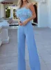 Jumpsuits for Women Patchwork Feathers Sleeveless Strapless High Waisted Wide Leg Pants Fashion New White Jumpsuit