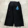 Women's Jeans JNCO Mens Harajuku Hip Hop Lucky 7 Graphic Embroidery Retro Blue Baggy Denim Pants Goth High Waist Wide Trouser