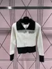 Женские свитера дизайнера Mi Miao's Gentle and Sweet Feng из норки с контрастными волосами, свитер-поло, вязаный кардиган, короткое пальто на молнии 95R3