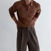 メンズセーターEバイフイメンスリムフィットセータービンテージストライプ男性ニットウェア秋のポロカラーロングスリーブソリッドストレートプルオーバー