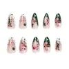 False Nails Christmas Nail Art Kit Festlig Press-On Almond Snowflake Tree Star Candy Print 24st Full Cover Fake For Women