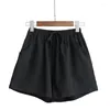 Vêtements de nuit pour femmes Shorts oversize été coton lin taille haute noir femmes XL Mini pantalon décontracté basique pantalon court