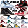 With Box Jumpman 1 High Basketball Shoes Mens 1s University Blue Hyper Royal Obsidian UNC Dark Mocha Twist Mid Chicago 여성 스니커즈 트레이너