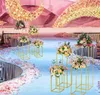 Vase à fleurs doré, support de colonne en métal, plomb de route, centre de Table de mariage, support à fleurs, décoration de fête, événement