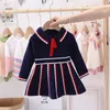 Meisjesjurken Spring Girl Dress Children Deskled Kids Es For S Party Bow Stripe Knitted Sweater Toddler 231108