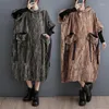 Sukienki swobodne w stylu europejskim amerykańskim rękawie Batwing duże kieszenie Chicka Girl's Print Loose Autumn Sukienka Street Fashion Woman Spring