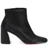 2023-Luxury Designer Woman Reds Sole Ankle Boot Black Calf Leather Chunky Heels Turela 85mm/55mm