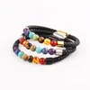 STRAND JARAVVI Design roestvrijstalen magneet Clasp Natural Energy Stone 7 Chakra echte lederen armband mannen