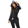 Calças femininas de duas peças moda senhoras impresso hoodies peças longas conjunto outono inverno mulheres treino jogging esportes wear terno