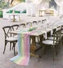 Table Runner Candy Rainbow Stripes Sheer Chiffon Luxury Table Runner Dinning Table Wedding Decor Gauze Table Cloth Printed Table Runner 230408