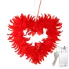 Couronnes de fleurs décoratives D08D couronne en forme de coeur avec lumière LED plumes naturelles Double face pour porte