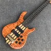 Zeldzame Ken Smith 6 snaren natuurlijke gewatteerde esdoorn top elektrische basgitaar passieve pickups 9V batterijdoos, 5 laags Wenge-Bubinga sandwichhals gouden hardware