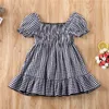 Abiti per ragazza 1-5T Bambino per bambini Neonate Clotehs Percalle Check Plaid Manica corta Abito estivo con volant Elegante carino dolce vestito adorabile