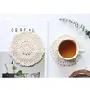 Table Mats 2PCS Japanese Style Cotton Hand Woven 18cm Lace Flowers Cup Round Place Mat Handmade Doily Crocheted Home Decoration