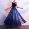 Party Dresses Fancy Navy Prom Dress Long Evening Gowns Shining Sequins Tulle Sparghtte Lace-up Back