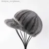 Stingy Brim Hats Women's Winter Warm Genuine Mink Fur Peaked Hats Real Fur Casquette CL231109