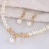 Stud Creative Gold Color Necklace 1 Pair Earrings Wedding Bridal Pearl Jewelry Set For Women Lady Female 231109