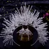 Hair Clips Bride Wedding Crown Headdress White Crystal Pearl Headband Handmade Beaded Accessories With Earrings Luxury