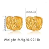 Hoop Earrings ALLME French 18K Real Gold Plated Brass Hammer Tone Irregular Hollow Square Geometric Chunky For Women Gifts