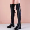 Bottes 2023 Femmes Cuir Élastique Dames Peluche Longue Botte Automne Hiver Talons Épais Sur Le Genou Slip sur Knight Botas 231109