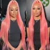 Braziliaanse roze rechte pruiken kant voorkant menselijk haar voor vrouwen transparante kanten frontale pruik zwarte roze pruiken