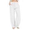 Pantalon femme loisirs urbains grande taille femmes solide lin ample vêtements cordon jambe large Streetwear