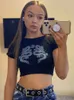 T-shirt Femme Femmes Manches courtes Dragon Imprimer T-shirt Summer Fashion Crop Top pour le shopping Daily Wear VCVL