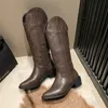 Bottes Vintage noir Western Cowboy pour femmes talons en cuir PU bottines femme 2024 automne hiver y Knight 231109