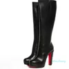 2023-Black long boot women shoes red high hels Platform knee boot block heeled spiked pumps evening wedding party dress