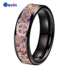Wedding Rings Men Women Black Band Tungsten Ring met Purple Carbon Fiber Rose Steampunk Gear Wiel Inleg 6 mm 8 mm beschikbaar