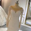 Robe De mariée sirène De luxe pour femmes, manches longues, perles brodées, en dentelle, personnalisée, 2024