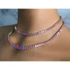 Sgarit personnalisé en gros Vvs Rose violet Moissanite chaîne de Tennis collier en or Rose 16 pouces