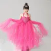 Kläder sätter flickors blomma bröllopsklänning barns walk show mesh pompon kjol prinsessan kjolballet latin flamenco