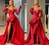 Sexy Red Plus Size A Line Prom Dresses Sweetheart Lace Applique Draped Sweep Train High Side Split Formal Occasions Wear Birthday Celebrity Pageant Evening Gowns